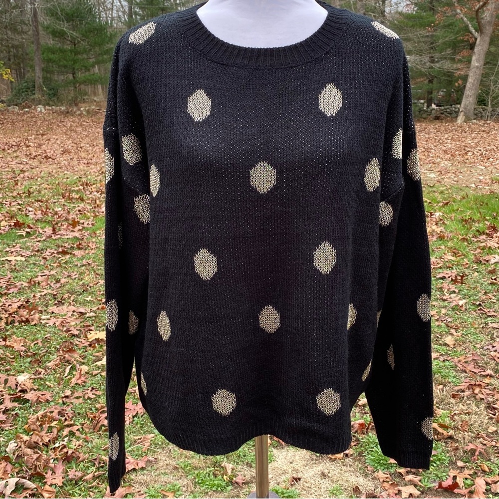 ANDREE BY UNIT SWEATER CREW NECK BLACK GOLD METALLIC CIRCLES SIZE M